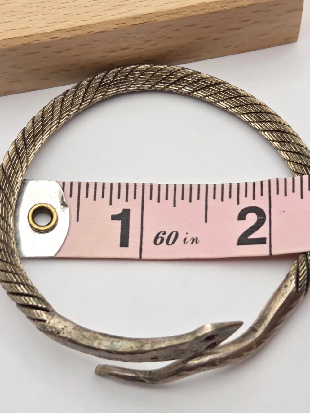 Vintage Sterling Silver Egyptian Revival Snake Bypass Cuff Bracelet Ruby Eyes